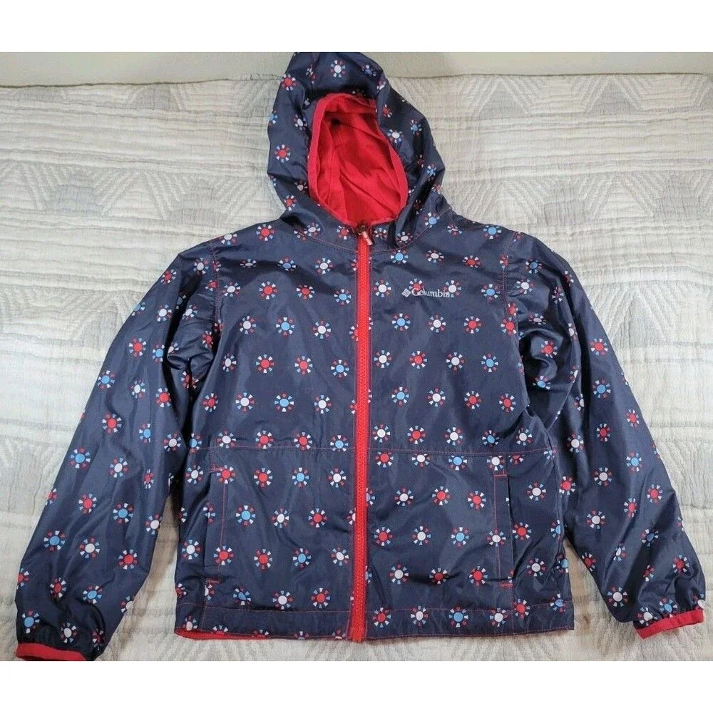 Columbia Kids Rain Jacket XS 6/7 Water Resistant Hooded‎ Windbreaker Reversible